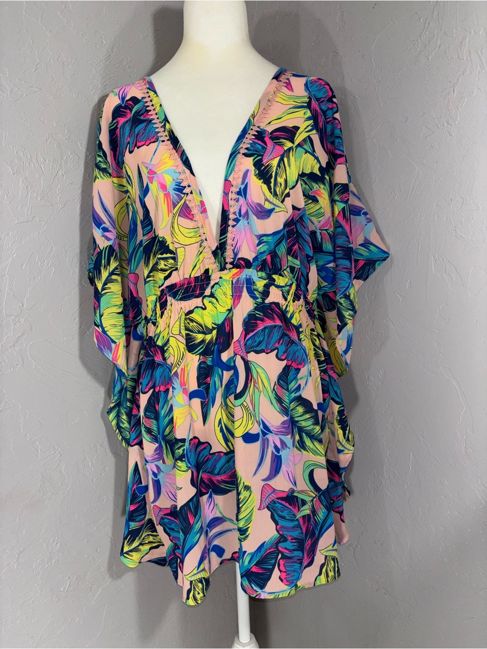 No Boundaries Pink Tropical Print V-Neck Flutter Tunic